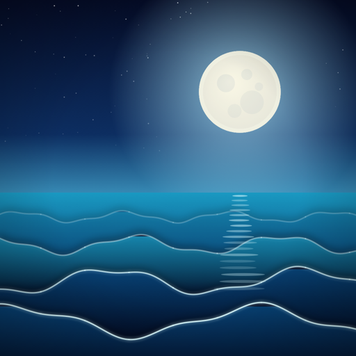 Lunatide app icon: a full moon over layered ocean waves